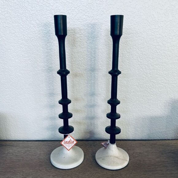 Marble Base Black Metal Candlesticks Candle Holders Set - Picture 1 of 4
